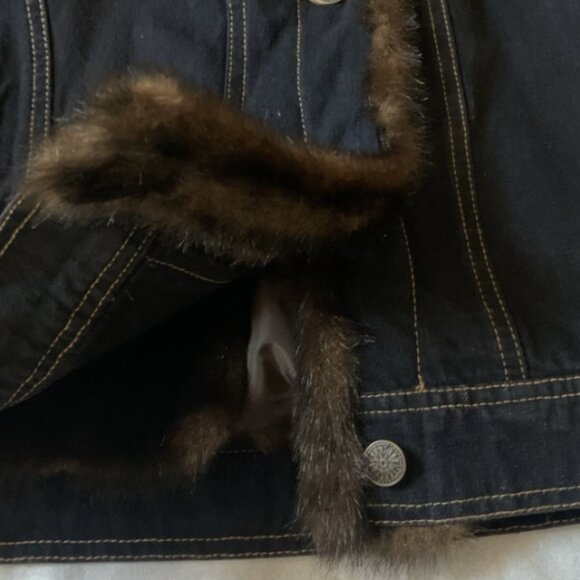 Dennis Basso Dark Blue Denim Jean Jacket w/ Removable Faux Fur Vest NWOT Sz L - Picture 12 of 15